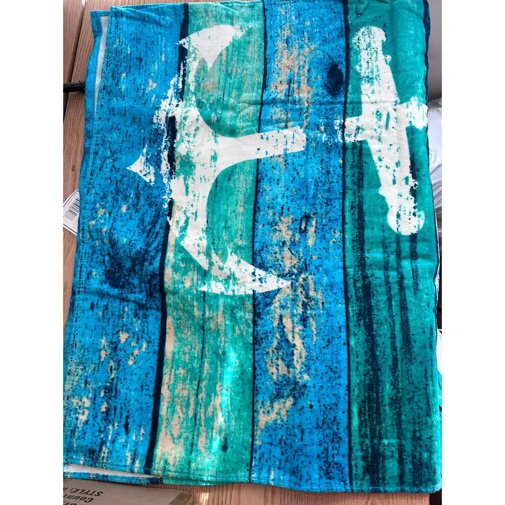 New Tropix Life's a Beach Tropical Anchor Print Beach Bath Towel Cotton 30